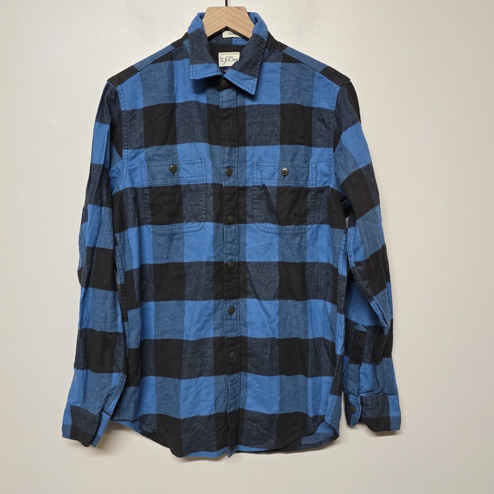 NEW J. CREW BLUE MIDWEIGHT HERRINGBONE FLANNEL‎ BUFFALO PLAID SHIRT / SMALL S